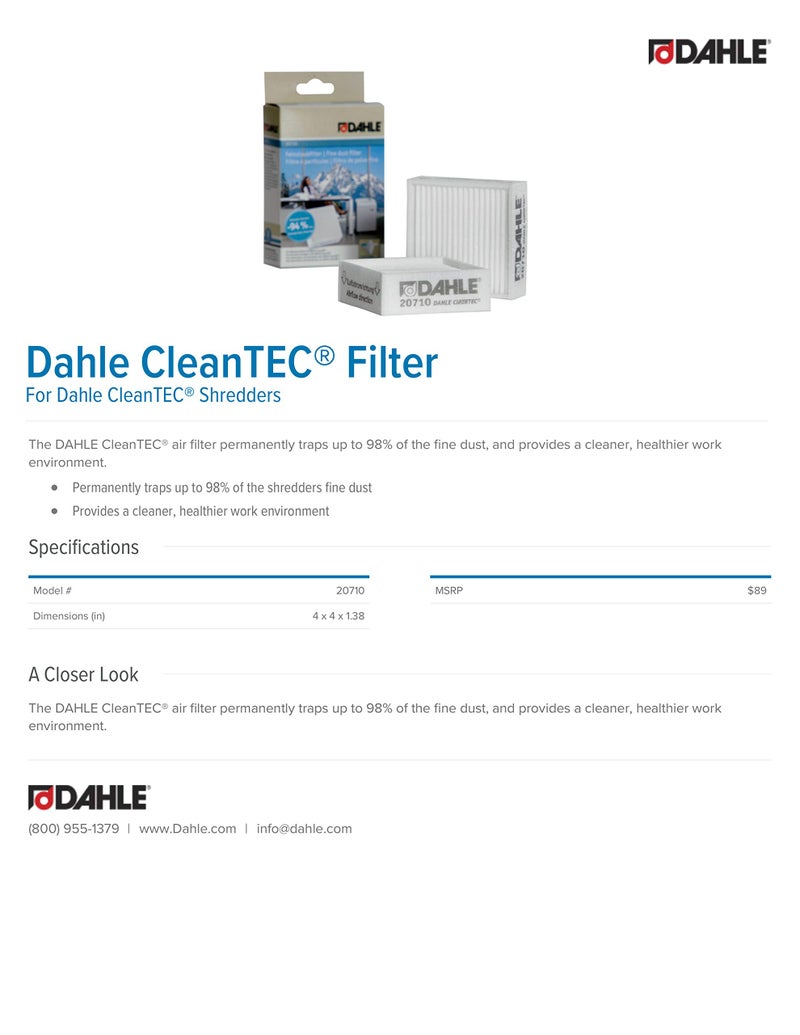 Dahle 20710 CleanTEC Fine Dust Filter for Dahle CleanTEC Shredders, Traps Up to 98% of Fine Dust Particles For A Healthier Workplace - Image 3